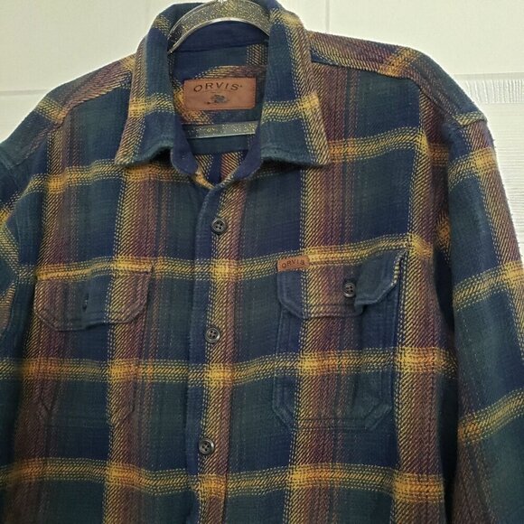 Orvis Big Bear Plaid Shirt Heavyweight Double Brushed Flannel Mens Size Large - Picture 2 of 11
